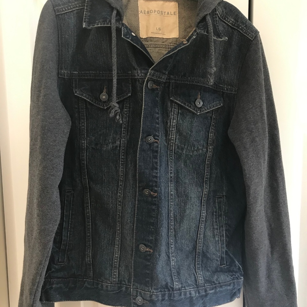 Aeropostale Mens Hooded Denim Jean Jacket Size L